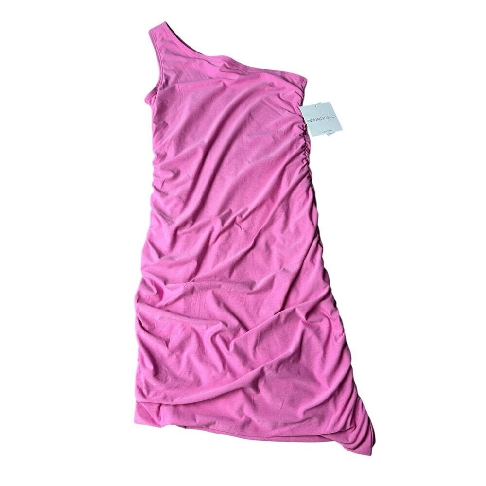 Beyond Yoga Featherweight Carried Away One Shoulder Dress Pink S NWT $118